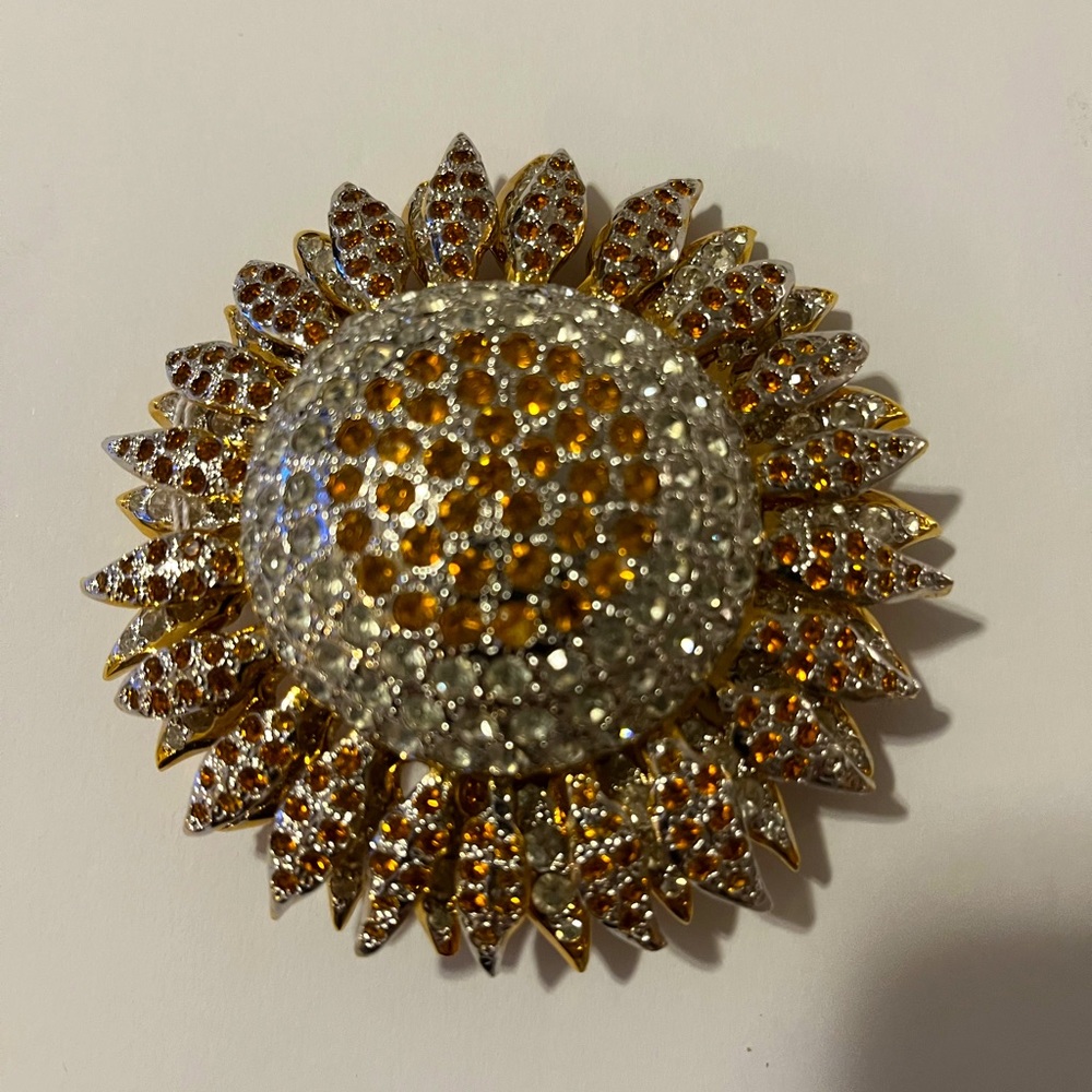Vintage VALENTINO Jeweled Sunflower Brooch